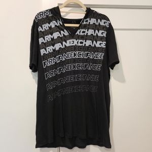 Armani Exhange V-neck Tee Tshirt with Hood 100% Cotton Size L